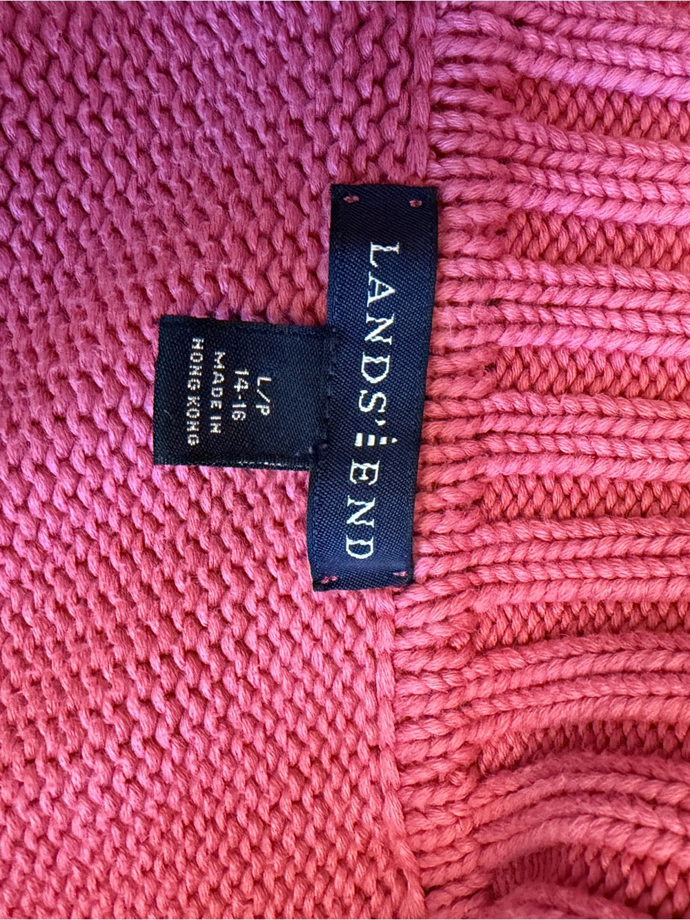 Vintage 90s Lands’ End Pink Cotton Cardigan Sweater L/P 14-16 Knit Fisherman - Picture 5 of 11